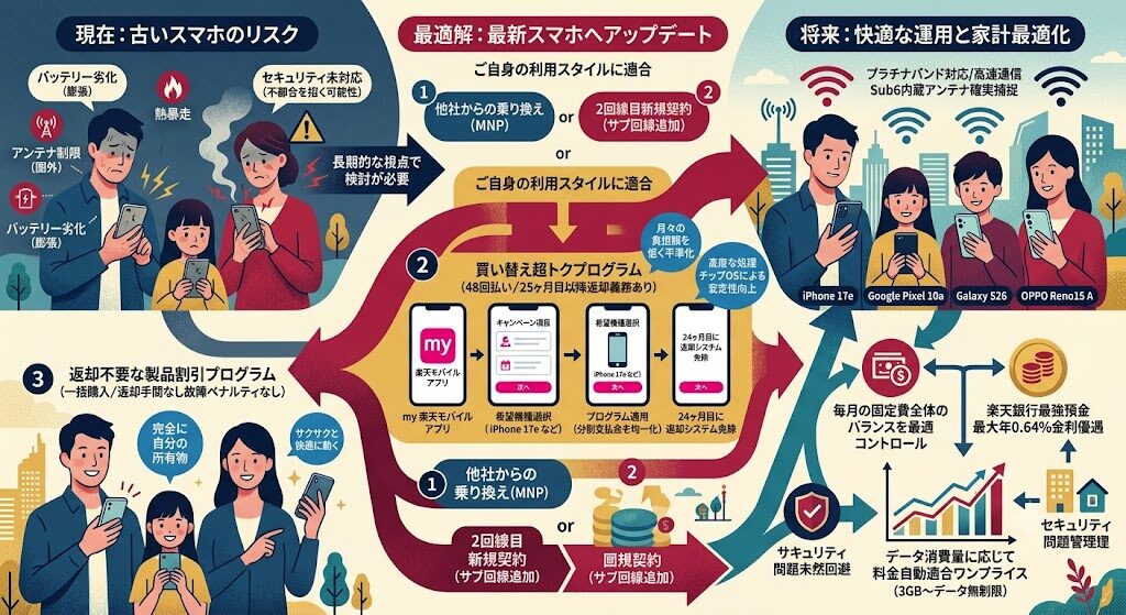 楽天モバイルの端末購入キャンペーン適用条件と機種変更の手順