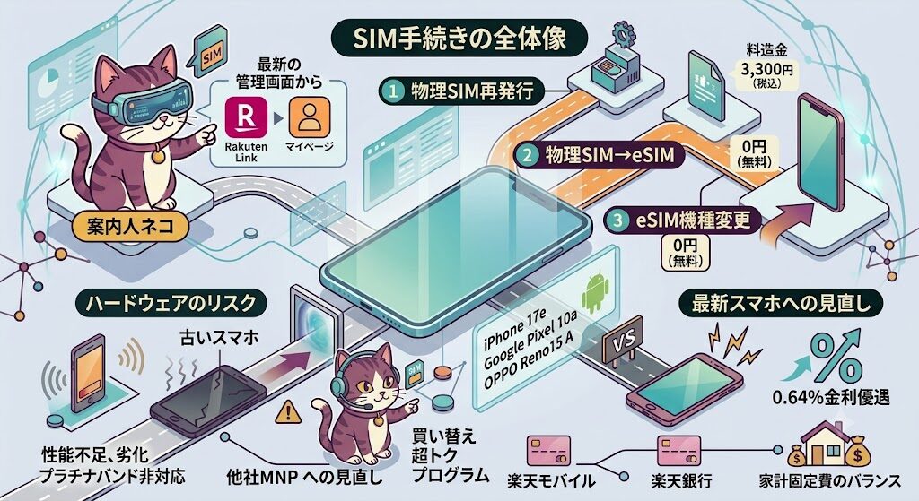 楽天モバイルのSIM再発行手順と手数料・eSIM変更の注意点