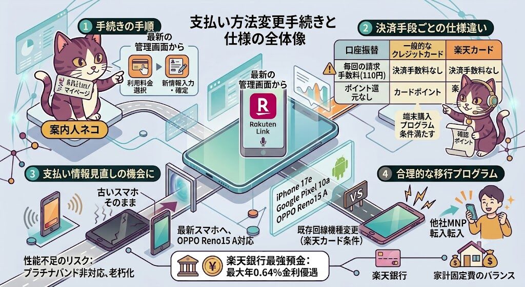 楽天モバイル支払い方法の変更手順と決済による条件の違い